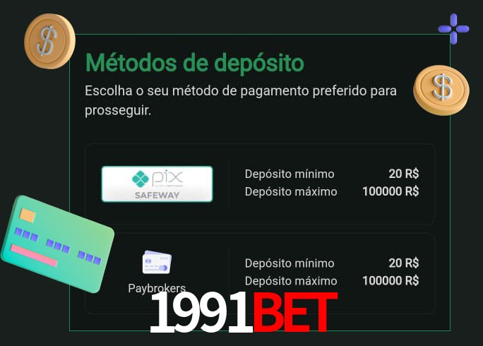 O cassino 1991Bet oferece uma grande variedade de métodos de pagamento